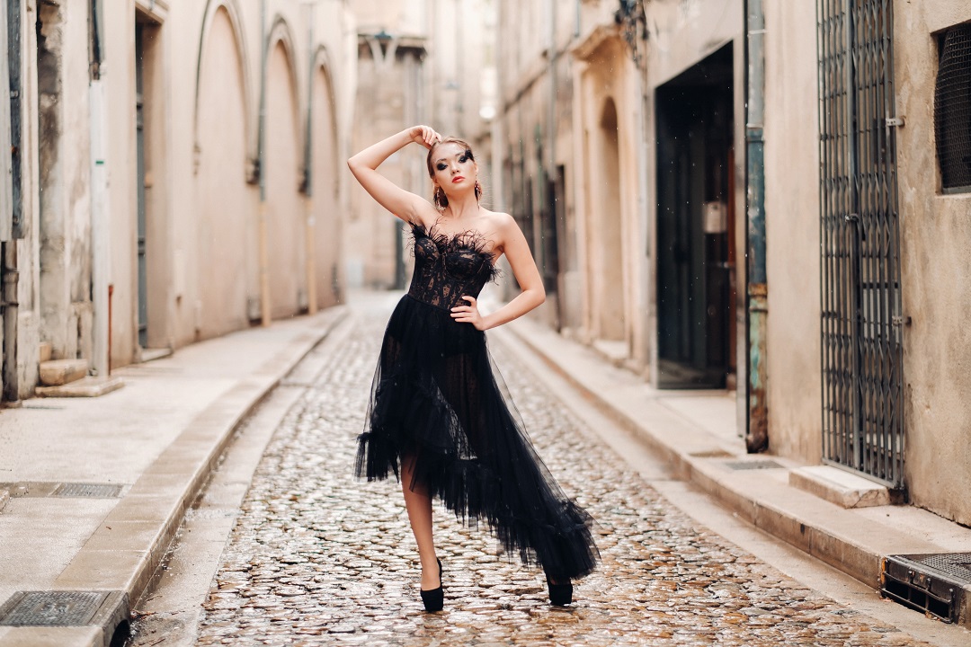 a stylish bride in a black wedding dress poses in 2021 11 11 02 36 22 utc