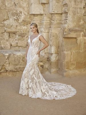 Casablanca Angie Fit and Flare Classic wedding dresses with long trains