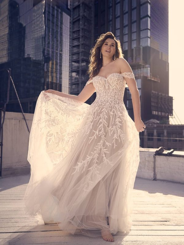 Maggie Sottero Oriana A Line Modern minimalist wedding dresses