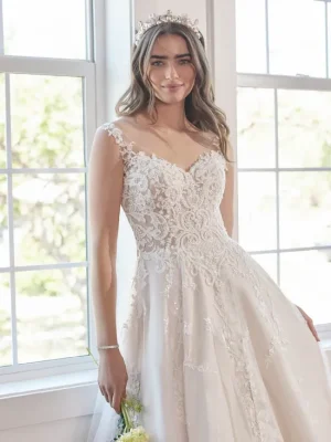 Maggie Sottero Tiffany A line Classic wedding dresses with long trains